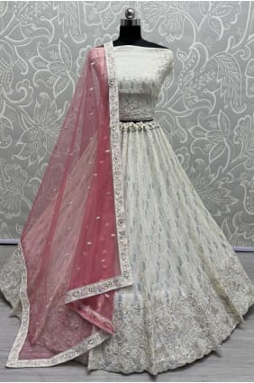 Embroidered Georgette Lehenga Choli in White with Dupatta LC7932