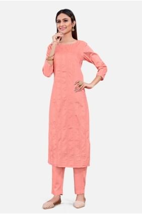 Rust Straight Pant Suit in Silk with Weaving SK154469
