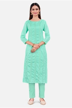 Sky blue Straight Pant Suit in Weaving Silk SK154472