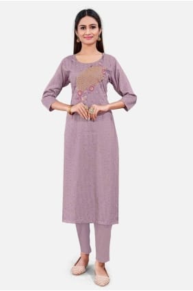 Cotton Kurti with Embroidered in Lavender KTI2446