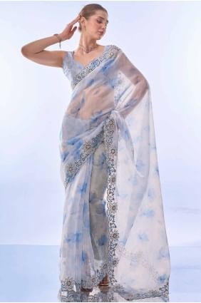 Off white Embroidered Organza Saree SR27311