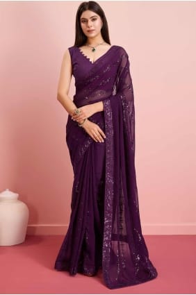 Purple Saree in Georgette with Sequins embroidered SR27317