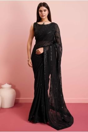 Black Saree in Sequins embroidered Georgette SR27320