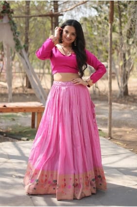 Lehenga Choli in Pink Viscose with Zari LC7933