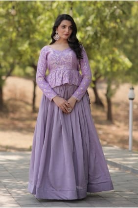 Lavender Silk Embroidered Lehenga Choli with Dupatta LC7935