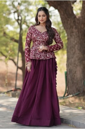 Silk Lehenga Choli in Wine with Embroidered LC7937