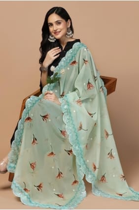 Black Straight Suit in Cotton with Embroidered SK154522