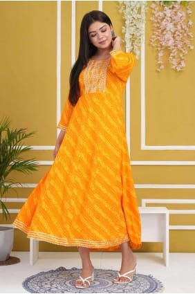 Yellow Embroidered Cotton Kurti KTI2462