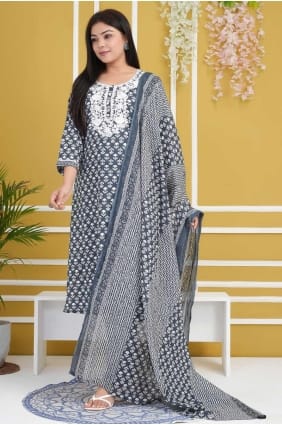 Rayon Embroidered Grey Straight Pant Suit with Dupatta SK154526
