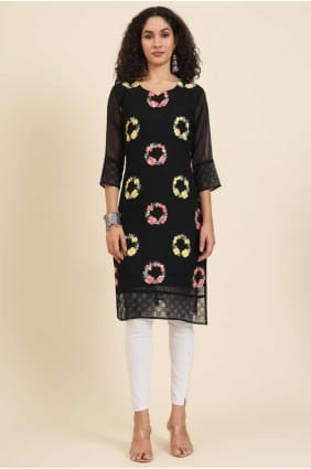 Georgette Black Kurti in Embroidered KTI2489