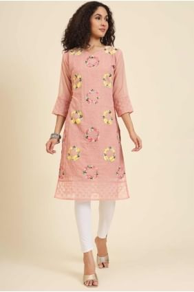 Georgette Kurti with Embroidered in Peach KTI2490