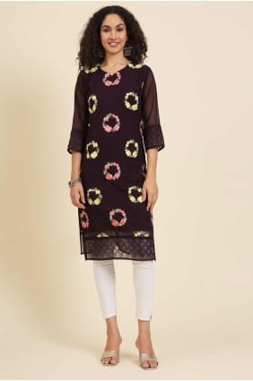 Kurti in Wine Georgette with Embroidered KTI2491
