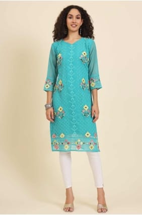 Blue Chikankari Georgette Kurti KTI2496