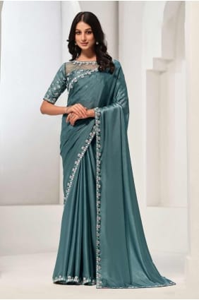 Sea green Saree with Sequins Satin SR27360