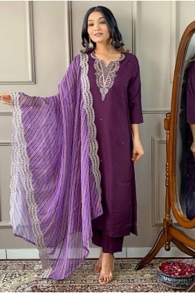 Viscose Wine salwar sameez Suit in Embroidered SK154686