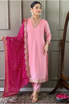 Pink salwar sameez Suit with Embroidered Viscose SK154684
