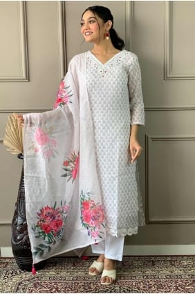 Viscose Off white Suit in Embroidered SK154681