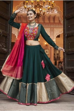 Embroidered Viscose Lehenga Choli in Green with Dupatta LC7942