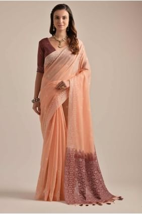 Peach Weaving Saree in Cotton SR27378
