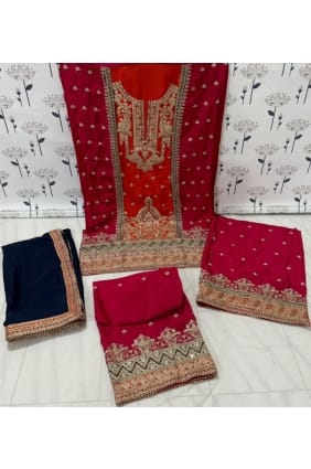 Orange-red Embroidered Chiffon Palazzo Suit PZ4038