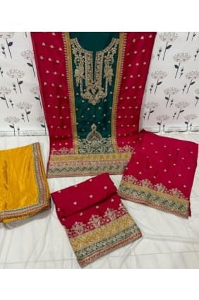 Chiffon Palazzo Suit with Embroidered in Green-red PZ4040