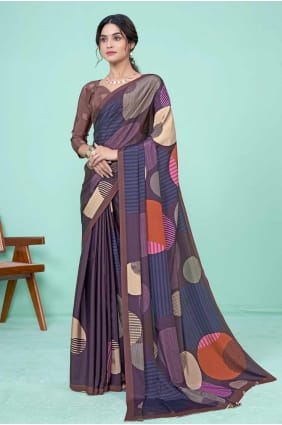 Silk Dark purple Saree in Printed SR27390