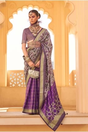 Purple Printed weaving Saree in Silk SR27399
