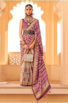 Pink Saree in Silk with Printed weaving SR27403