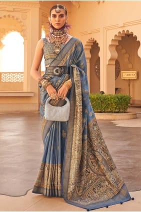 Blue Silk Saree with Printed weaving SR27404