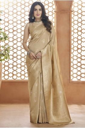 Beige Saree in Banarasi silk with Zari weaving SR27618