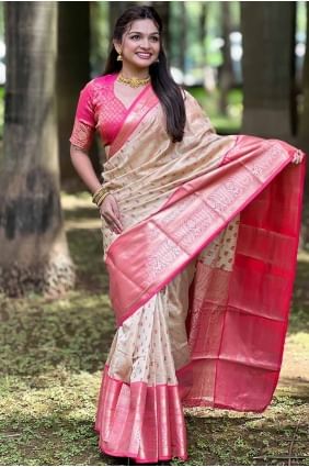 Tussar silk Saree in Chiku with Weaving SR27632