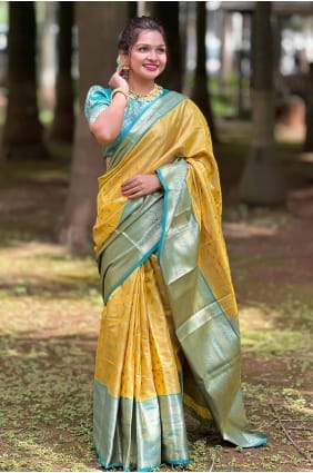 Tussar silk Weaving Yellow Saree with Blouse SR27633