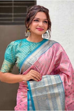 Weaving Saree in Pink Tussar silk SR27634