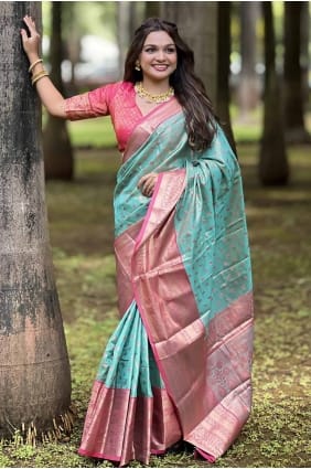 Blue Saree with Weaving Tussar silk SR27637