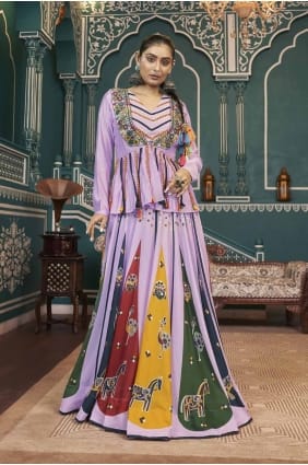 Silk Lavender Lehenga Choli in Embroidered LC8146
