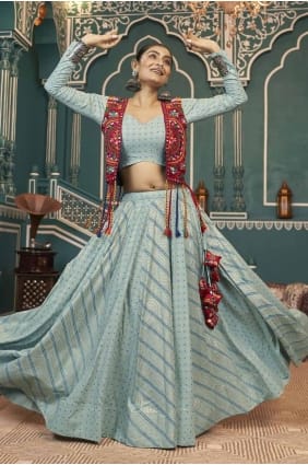 Embroidered Lehenga Choli in Pista Viscose LC8148