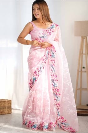 Pink Saree in Organza with Sequins embroidered SR27691