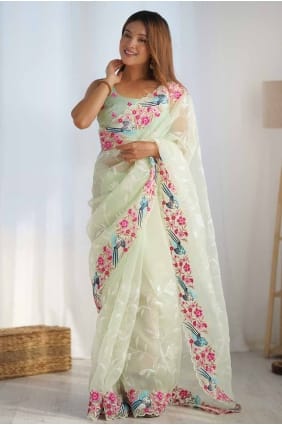 Organza Saree in Pista with Sequins embroidered SR27692