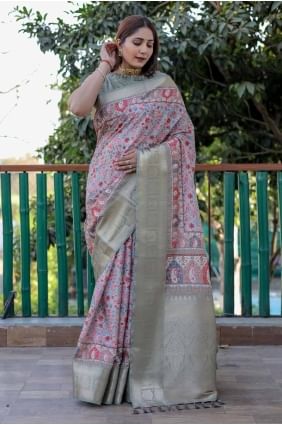 Pista Saree with Printed Pashmina SR27696