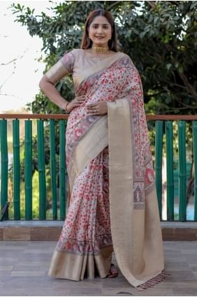 Pashmina Saree with Printed in Beige SR27697