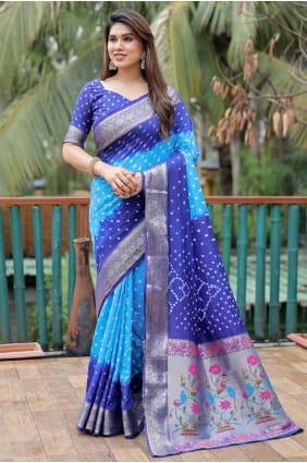 Silk Printed weaving Blue Saree with Blouse SR27702