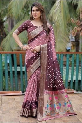 Silk Printed weaving Brown Saree with Blouse SR27703