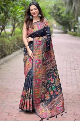 Pashmina Saree with Weaving in Black SR27712
