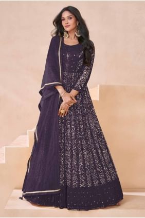 Georgette Anarkali Suit in Wine with Embroidered AS3985