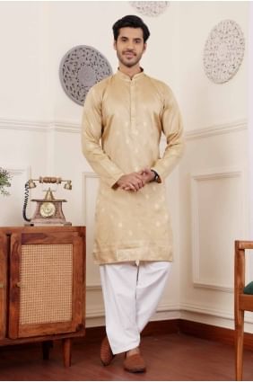 Weaving Men Kurta in Beige Viscose KURR297