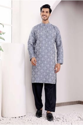 Weaving Viscose Blue Men Kurta KURR309