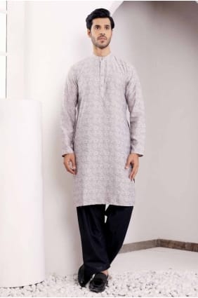 Light grey Weaving Viscose Men Kurta KURR311