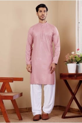 Embroidered Men Kurta in Pink Viscose KURR319