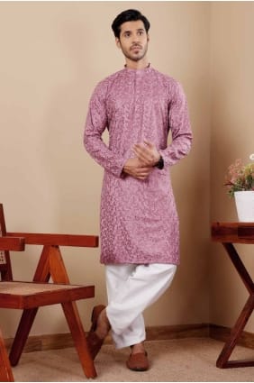 Embroidered Viscose Pinkish purple Men Kurta KURR332
