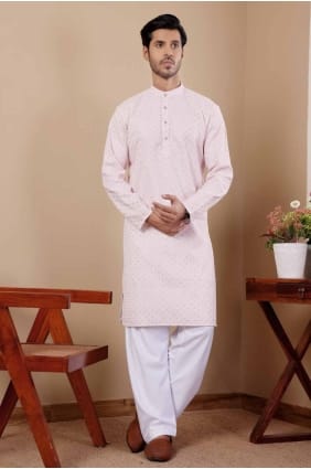 Viscose Men Kurta with Embroidered in Pink KURR335